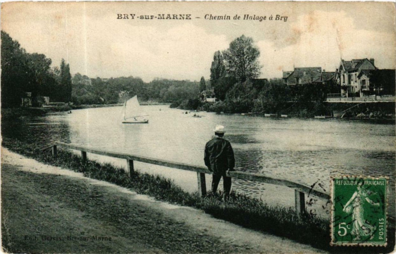Carte postale ancienne Bry-sur-Marne Chemin de Halage a Bry à Bry-sur-Marne