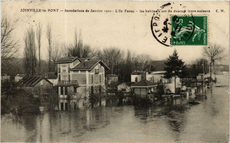 Carte postale ancienne Joinville-le-Pont L'Ile Fanac Inondation 1910 à Joinville-le-Pont