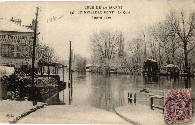 Carte postale ancienne Joinville-le-Pont Le Quai Crue De La Marne à Joinville-le-Pont