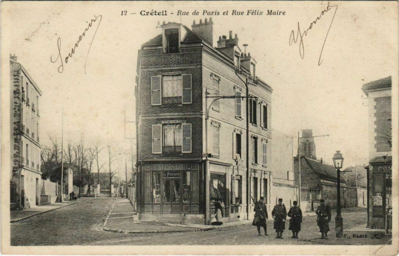 Carte postale ancienne Creteil - rue de Paris et rue felix maire à Créteil