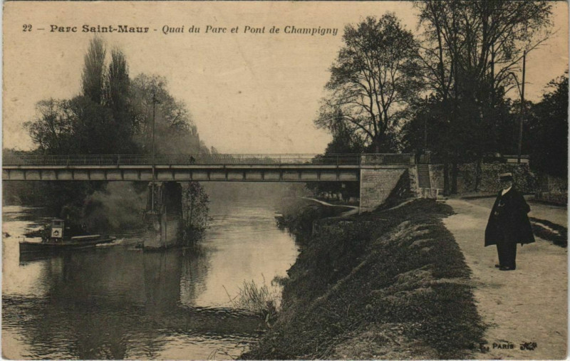 Carte postale ancienne Parc Saint-Maur - Quai du et pont de Champigny