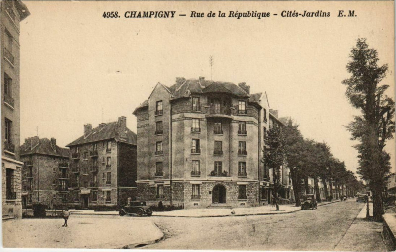 Carte postale ancienne Champigny - rue de la republique - cities - jardins