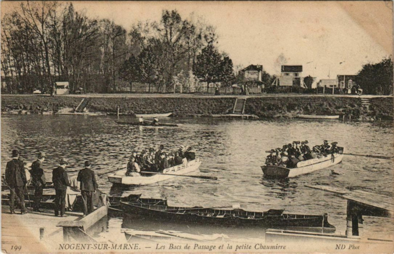 Carte postale ancienne Nogent-sur-Marne - Les bacs de passage et la pelite chaumiere à Nogent-sur-Marne