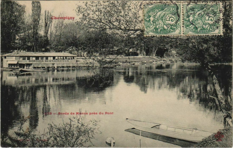 Carte postale ancienne Champigny - bords de marne pres du pont