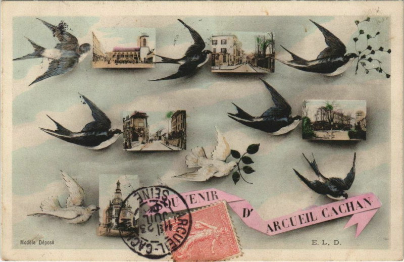 Carte postale ancienne Arcueil-Cachan Souvenir à Arcueil