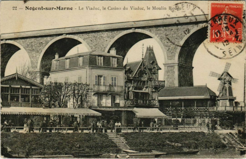 Carte postale ancienne Nogent-sur-Marne Le Viaduc, le Casino du Viaduc, le Moulin à Nogent-sur-Marne