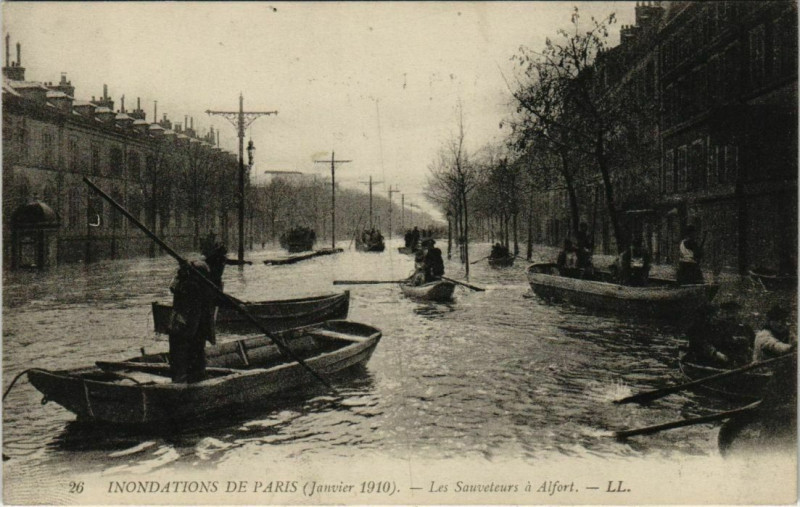 Carte postale ancienne Alfort - Les Sauveteurs à Alfort, Janvier 1910 - Ll.