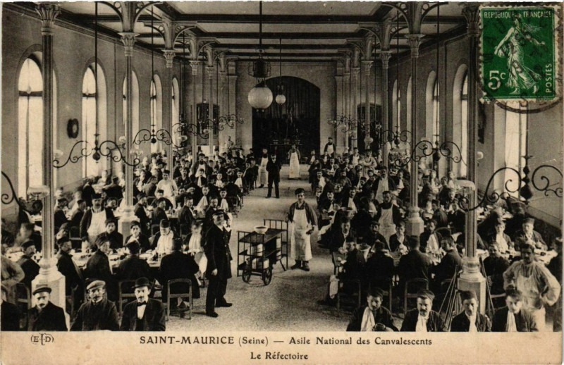 Carte postale ancienne Asile National des Convalescents Saint-Maurice Le Réfectoire à Saint-Maurice