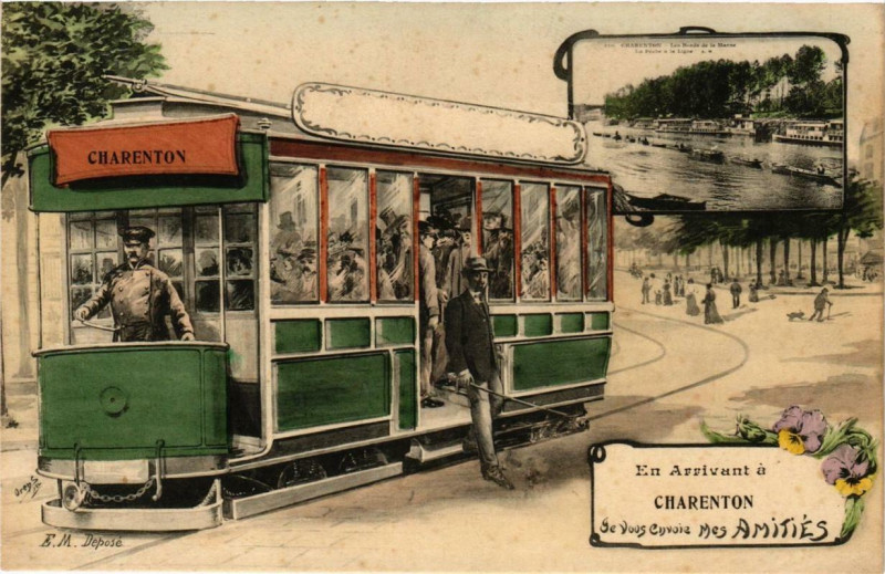 Carte postale ancienne Arrivent a Charenton Je vous envoie mes amitiés