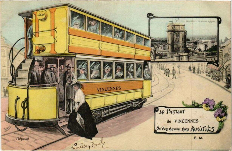 Carte postale ancienne En partant de Vincennes Je vous envoie mes amitiés à Vincennes