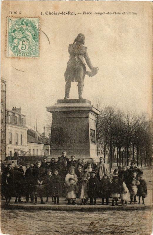 Carte postale ancienne Choisy-le-Roi Place Rouget de l'Isle et Statue à Choisy-le-Roi