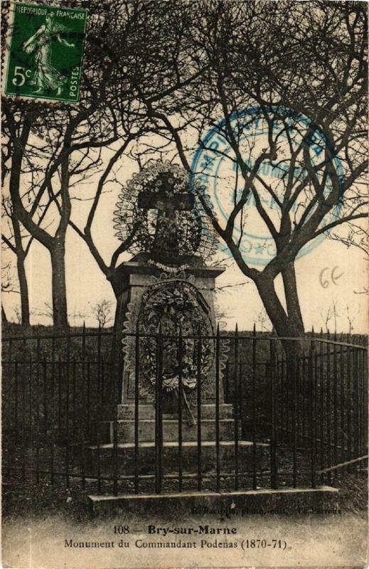Carte postale ancienne Bry-sur-Marne Monument du Commandant Podenas à Bry-sur-Marne