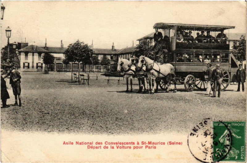 Carte postale ancienne Saint-Maurice Asile Nationale des Convalescents. Depart, Voiture. à Saint-Maurice