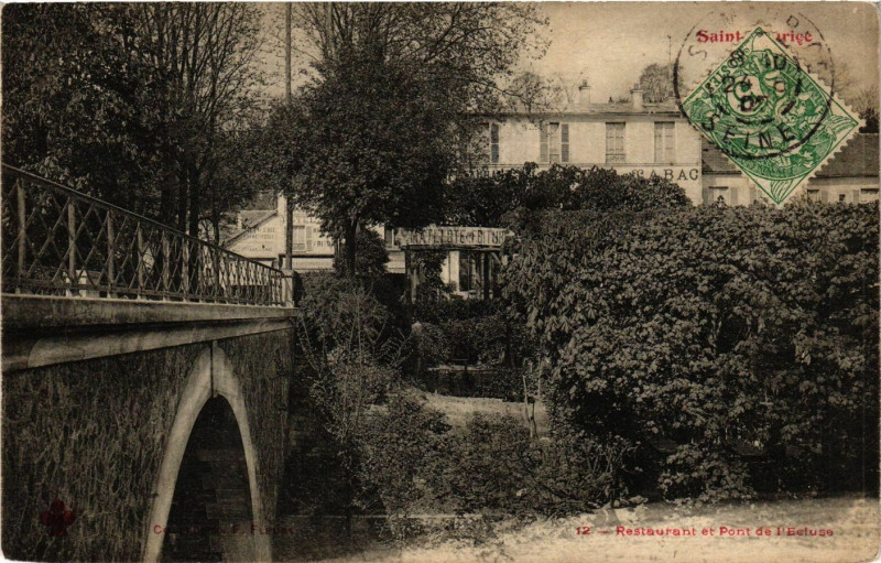 Carte postale ancienne Saint-Maurice - Restaurant et Pont de l'Ecluse à Saint-Maurice