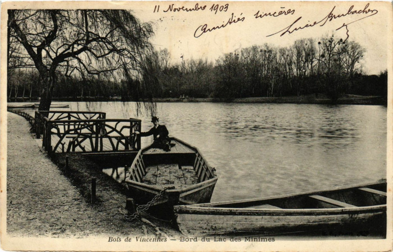 Carte postale ancienne Bois de Vincennes - Bord du Lac des Minimes à Vincennes