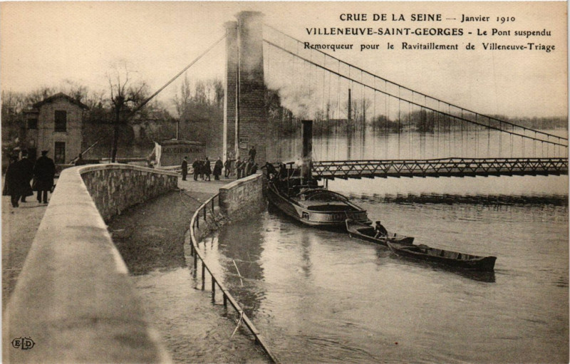 Carte postale ancienne Villeneuve Saint-Georges - Le Pont suspendu à Villeneuve-Saint-Georges