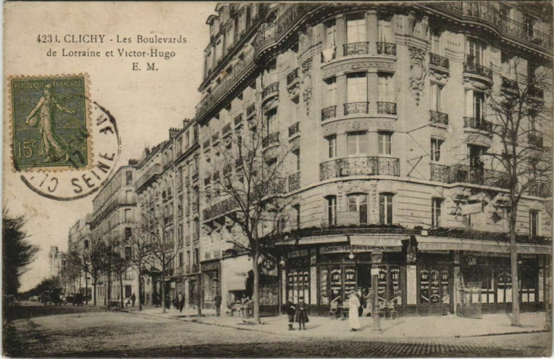 Carte postale ancienne Les Boulevard de Lorraine et Victor-Hugo à Clichy