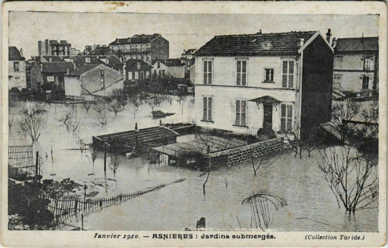 Carte postale ancienne Asnieres - Jardins submergés, Janvier 1910