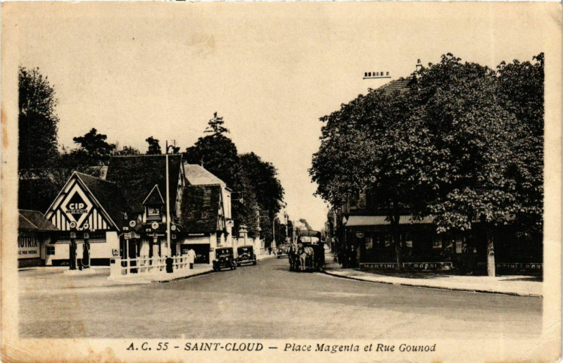 Carte postale ancienne Saint-Cloud Place Magenta et Rue Gounod à Saint-Cloud