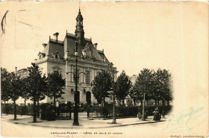 Carte postale ancienne Levallois-Perret Hotel de Ville et Jardin à Levallois-Perret