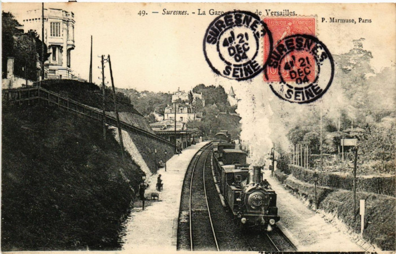 Carte postale ancienne Suresnes - La Gare.Prise de Versailles à Suresnes