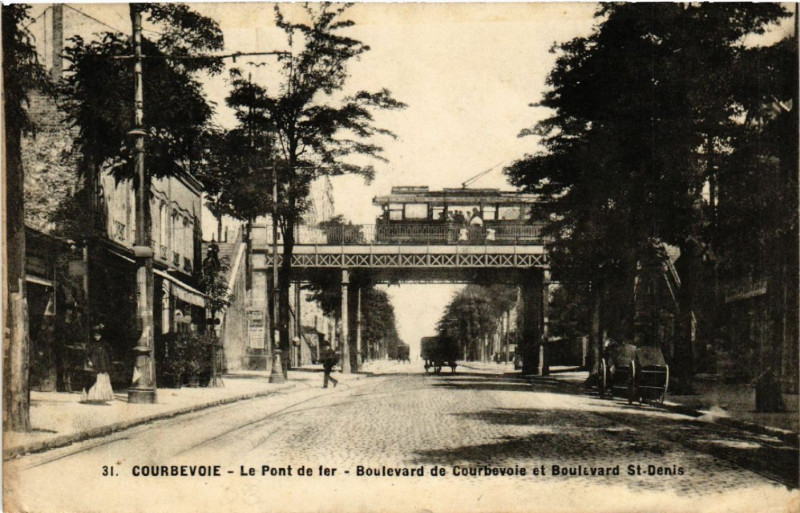 Carte postale ancienne Le Pont de fer - Boulevard de Courbevoie et Boulevard Saint-Denis à Courbevoie