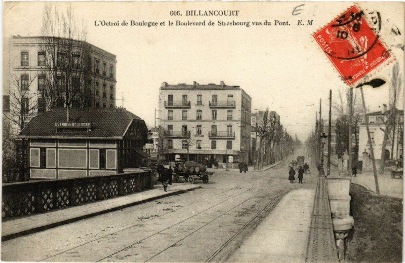 Carte postale ancienne Billancourt - L'Octroi de Boulogne et le Boulevard de Strasbourg...