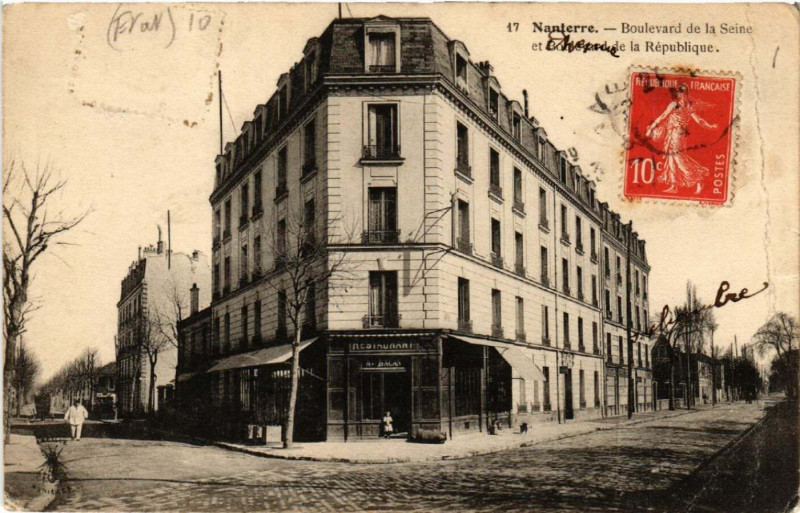 Carte postale ancienne Nanterre - Boulevard de la Seine et Boulevard de la République à Nanterre