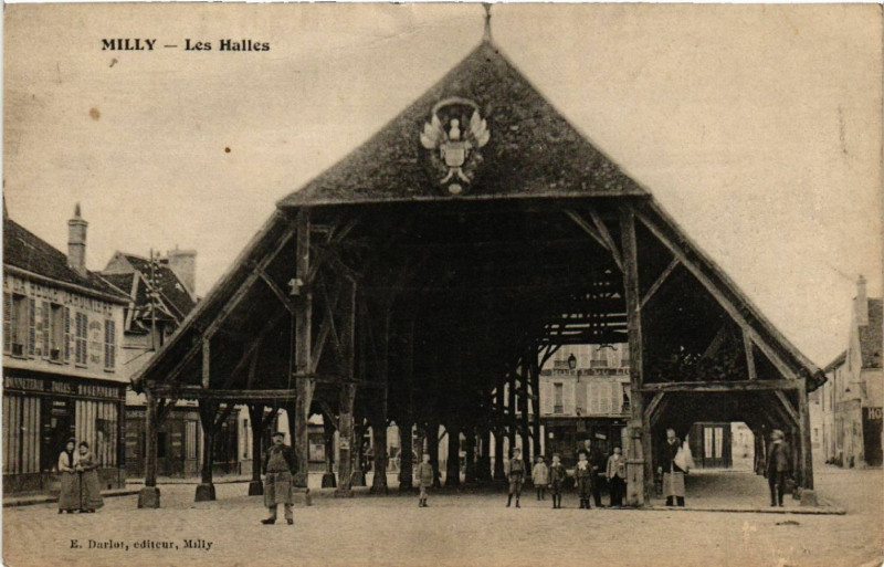 Carte postale ancienne Milly - Les Halles