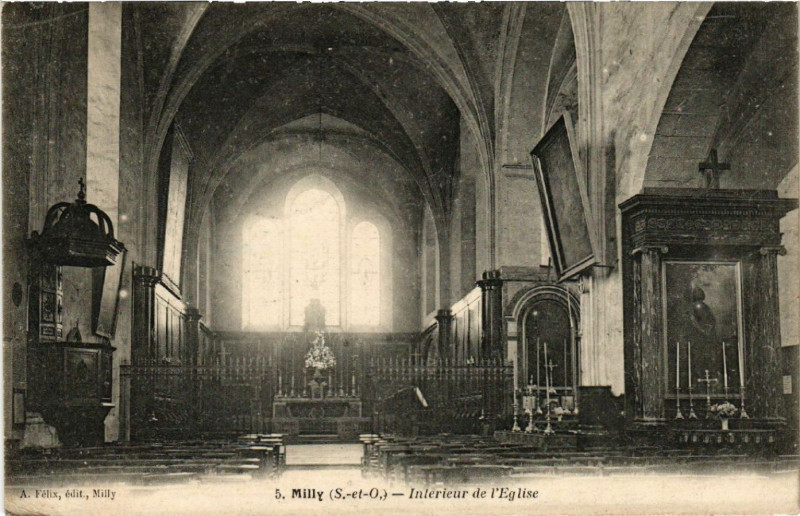 Carte postale ancienne Milly (S.-et-O.) - Intérieur de l'Eglise