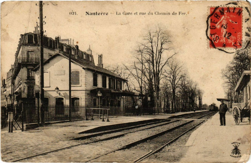 Carte postale ancienne Nanterre - La Gare et rue du Chemin de Fer à Nanterre
