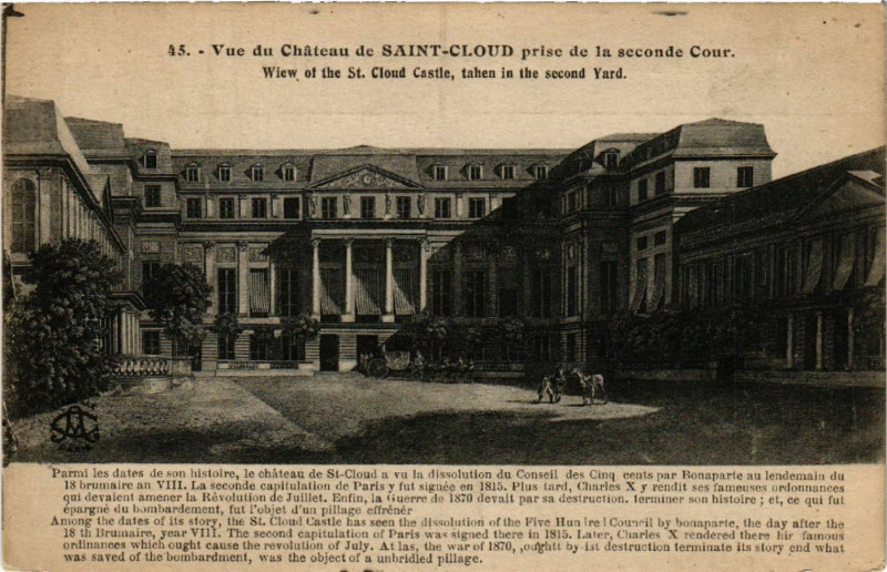 Carte postale ancienne Vue du Cháteau de Saint-Cloud prise de la seconde Cour - Wiew of à Saint-Cloud
