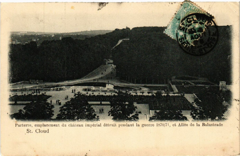 Carte postale ancienne Saint-Cloud - Parterre, emplacement du cháteau impérial détruit ... à Saint-Cloud