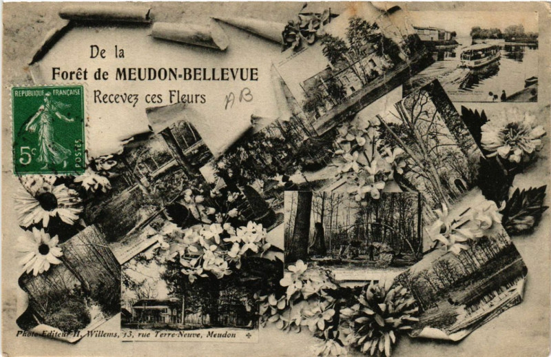 Carte postale ancienne De la Forét de Meuon-Bellevue -Recevez ces Fleurs