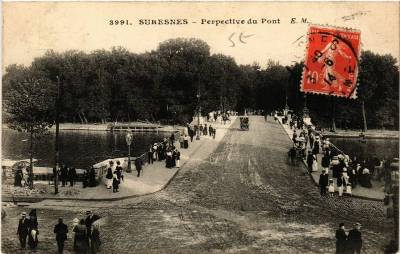Carte postale ancienne Suresnes - Perspective du Pont à Suresnes