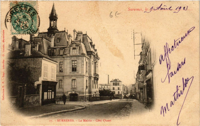 Carte postale ancienne Suresnes , le ...- Suresnes - La Mairie - Coté Ouest à Suresnes