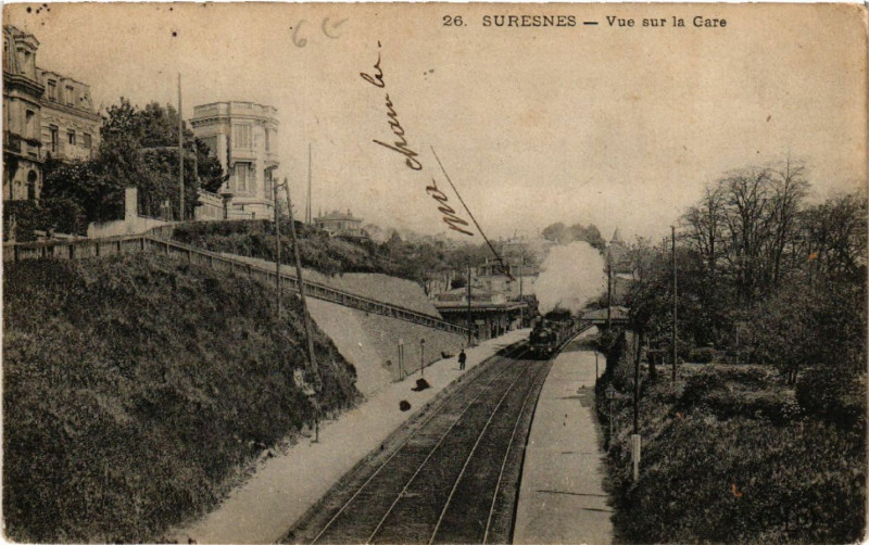 Carte postale ancienne Suresnes - Vue sur la Gare à Suresnes