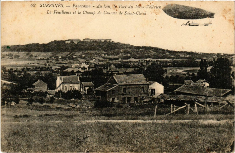 Carte postale ancienne Suresnes - Panorama - Au loin, le Fort du Mont-Valérien ... à Suresnes