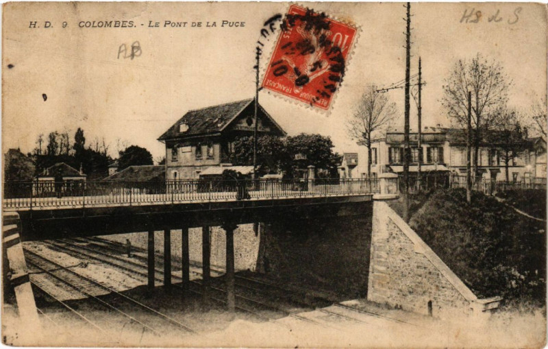 Carte postale ancienne Colombes - Le Pont de la Puce à Colombes