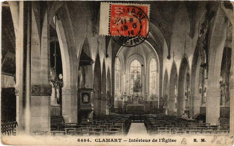 Carte postale ancienne Clamart - Intérieur de l'Eglise à Clamart