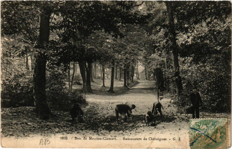 Carte postale ancienne Bois de Meudon-Clamart - Ramasseurs de Chátaignes à Clamart
