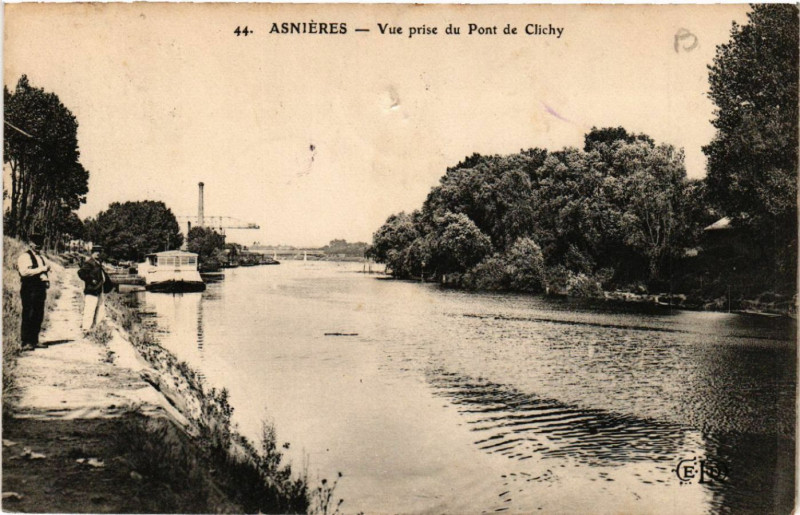 Carte postale ancienne Vue prise du Pont de Clichy à Asnières-sur-Seine
