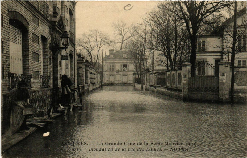 Carte postale ancienne Asniéres - La Grande Crue de la Seine (janvier 1910) - Inondation