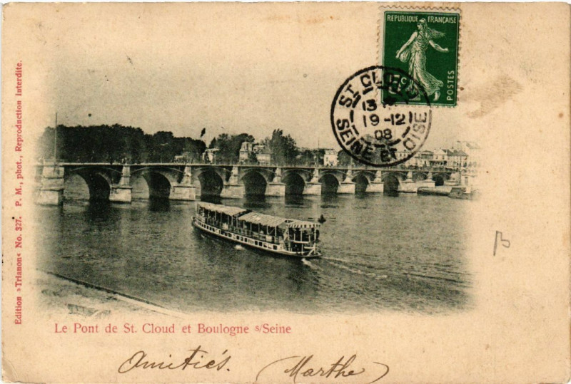 Carte postale ancienne Le Pont de Saint-Cloud et Boulogne s/ Seine à Saint-Cloud