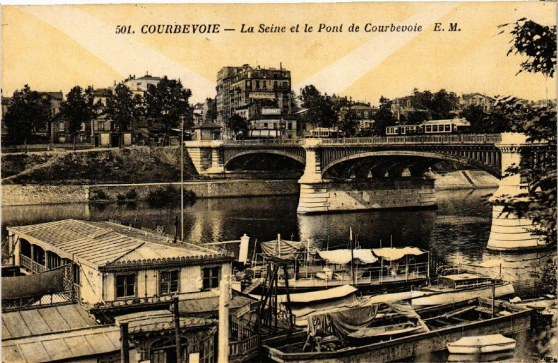Carte postale ancienne Courbevoie - La Seine et le Pont de Courbevoie à Courbevoie