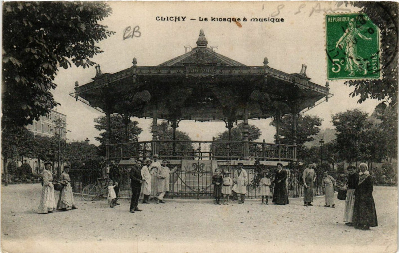 Carte postale ancienne Le Kiosque á musique à Clichy