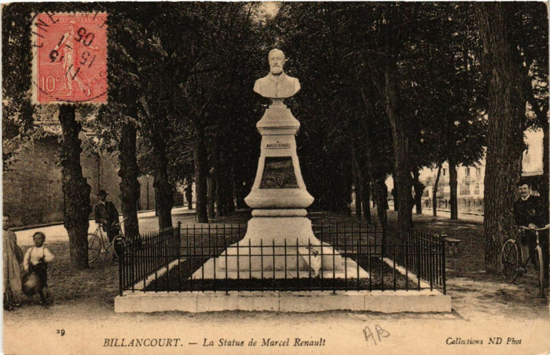 Carte postale ancienne Billancourt - La Statue de Marcel Renault