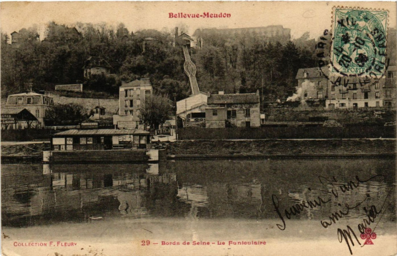 Carte postale ancienne Bellevue-Meudon Bords de Seine - Le Funiculaire à Meudon