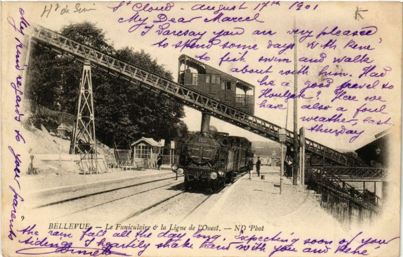 Carte postale ancienne Bellevue - Le Funiculaire & la Ligne de l'Ouest