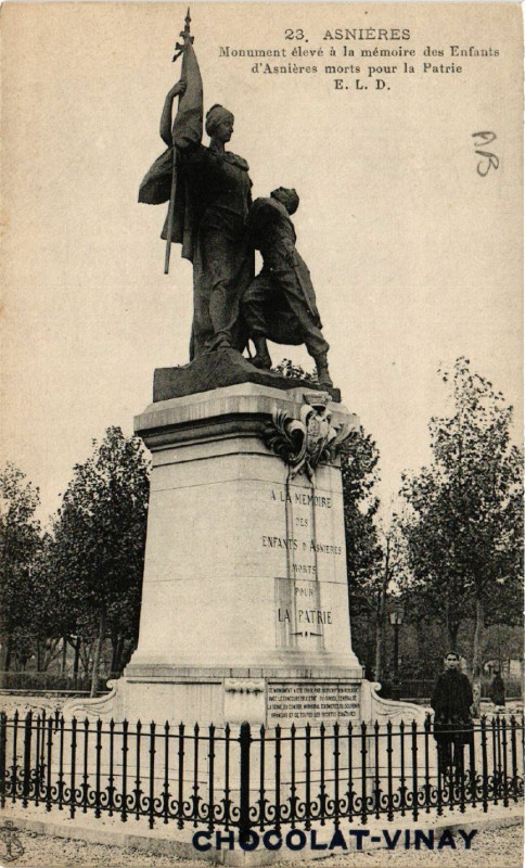 Carte postale ancienne Asniéres - Monument élevé á la mémoire des Enfants d'Asniéres...